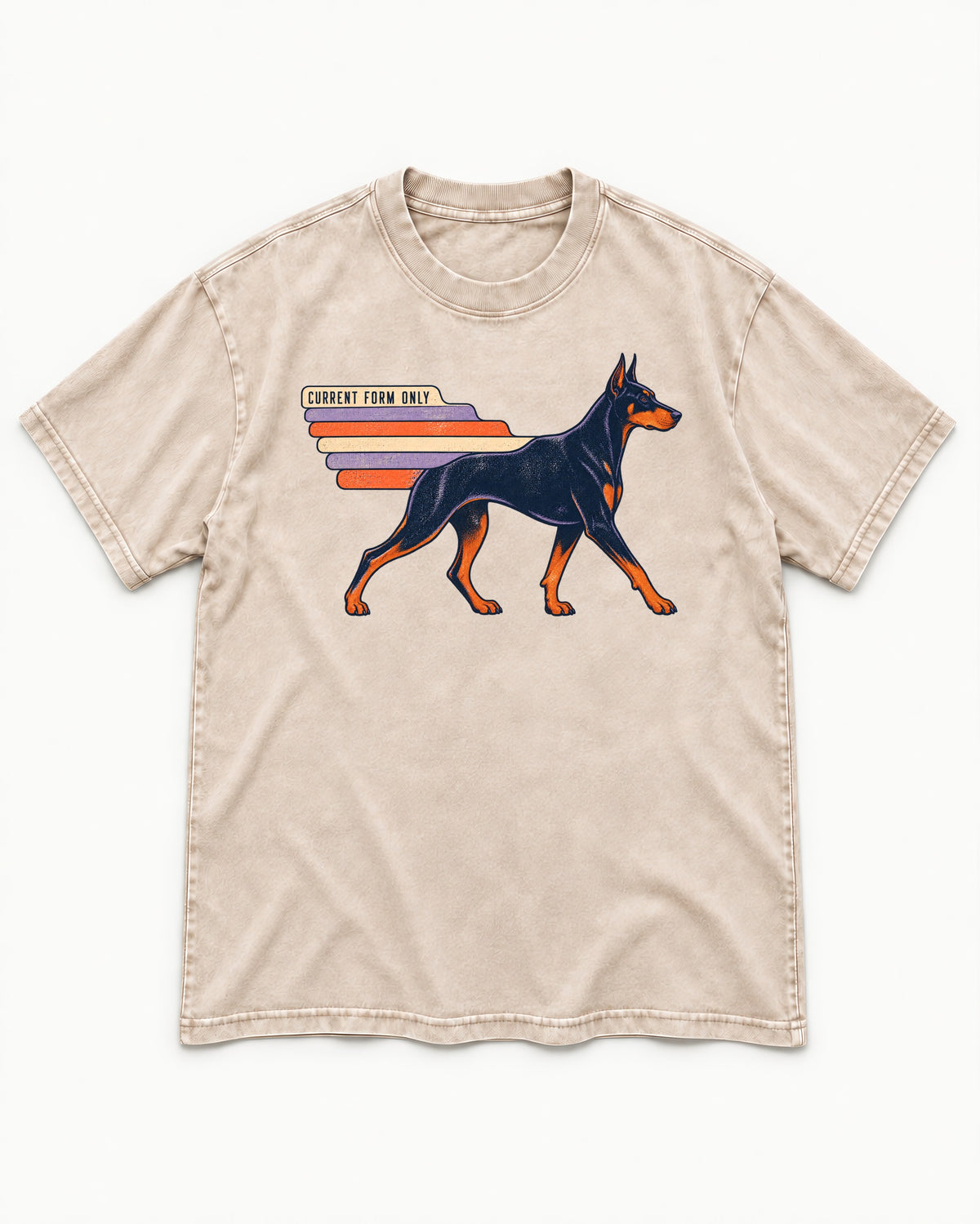 Doberman Current Form Only Speed Bars Graphic Washed Tee in Apricot, flat lay product photo