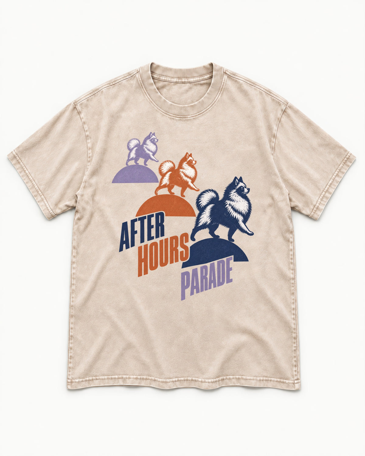 Pomeranian After Hours Parade Washed Tee in Apricot, flat lay product photo