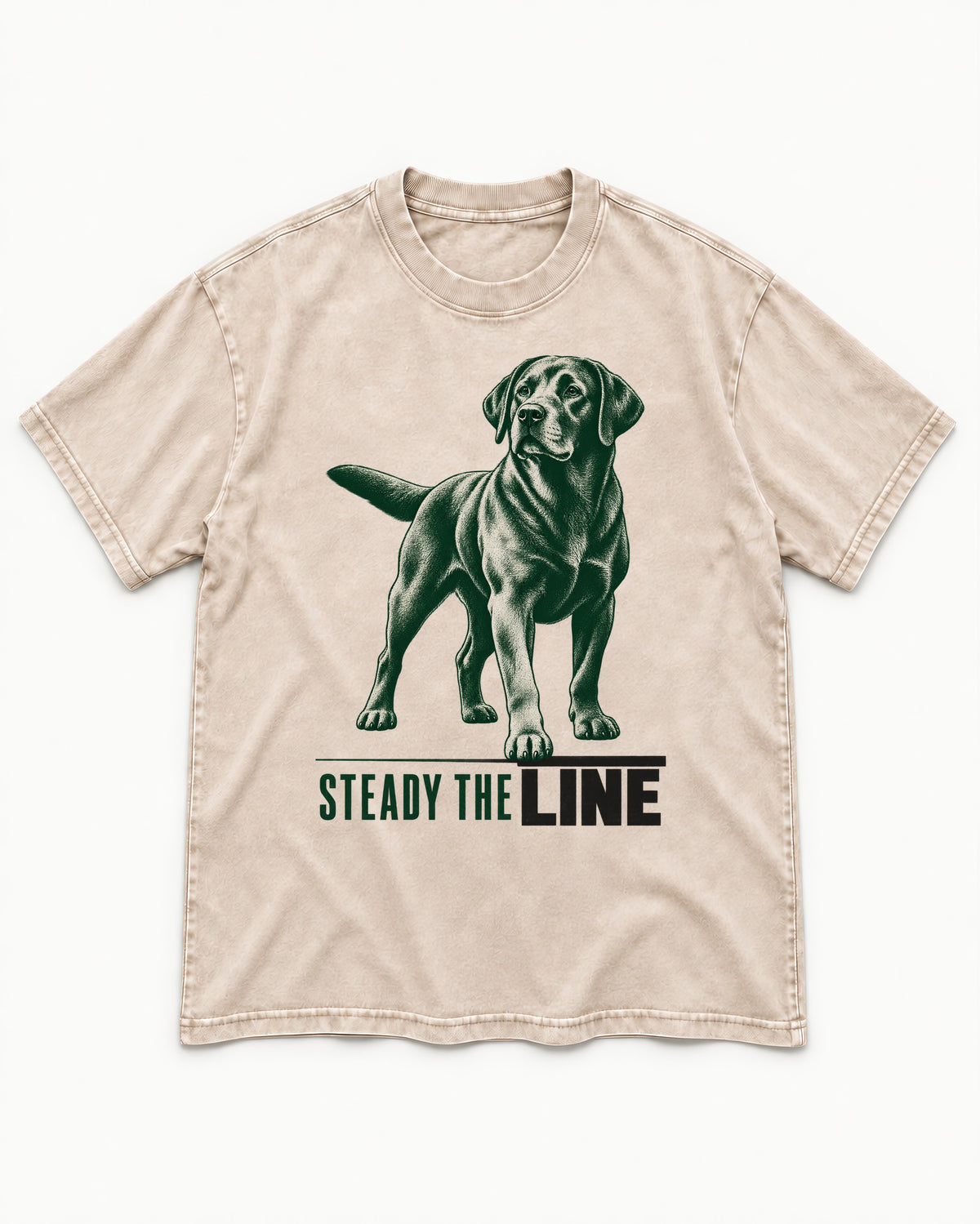 Steady the Line Labrador Retriever Washed Tee in Apricot, flat lay product photo