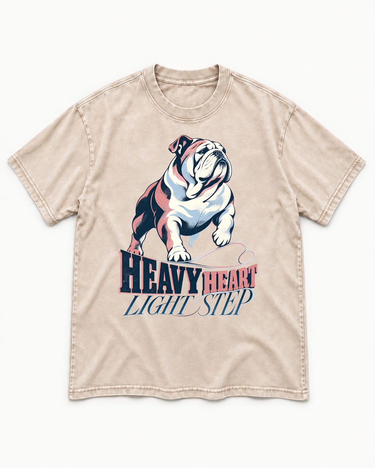 Heavy Heart Light Step English Bulldog Washed Tee in Apricot, flat lay product photo