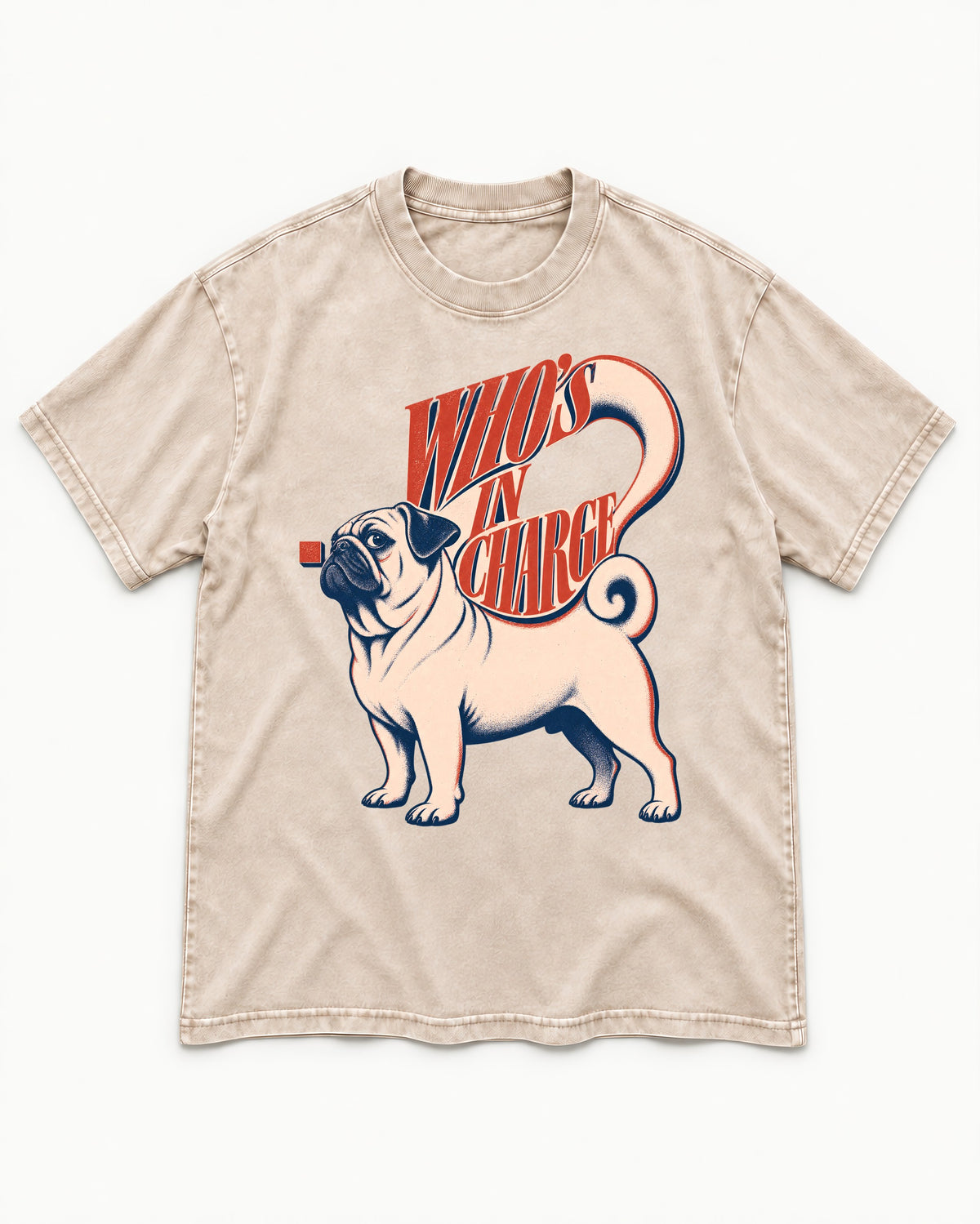 Pug In Charge Washed Tee in Apricot, flat lay product photo