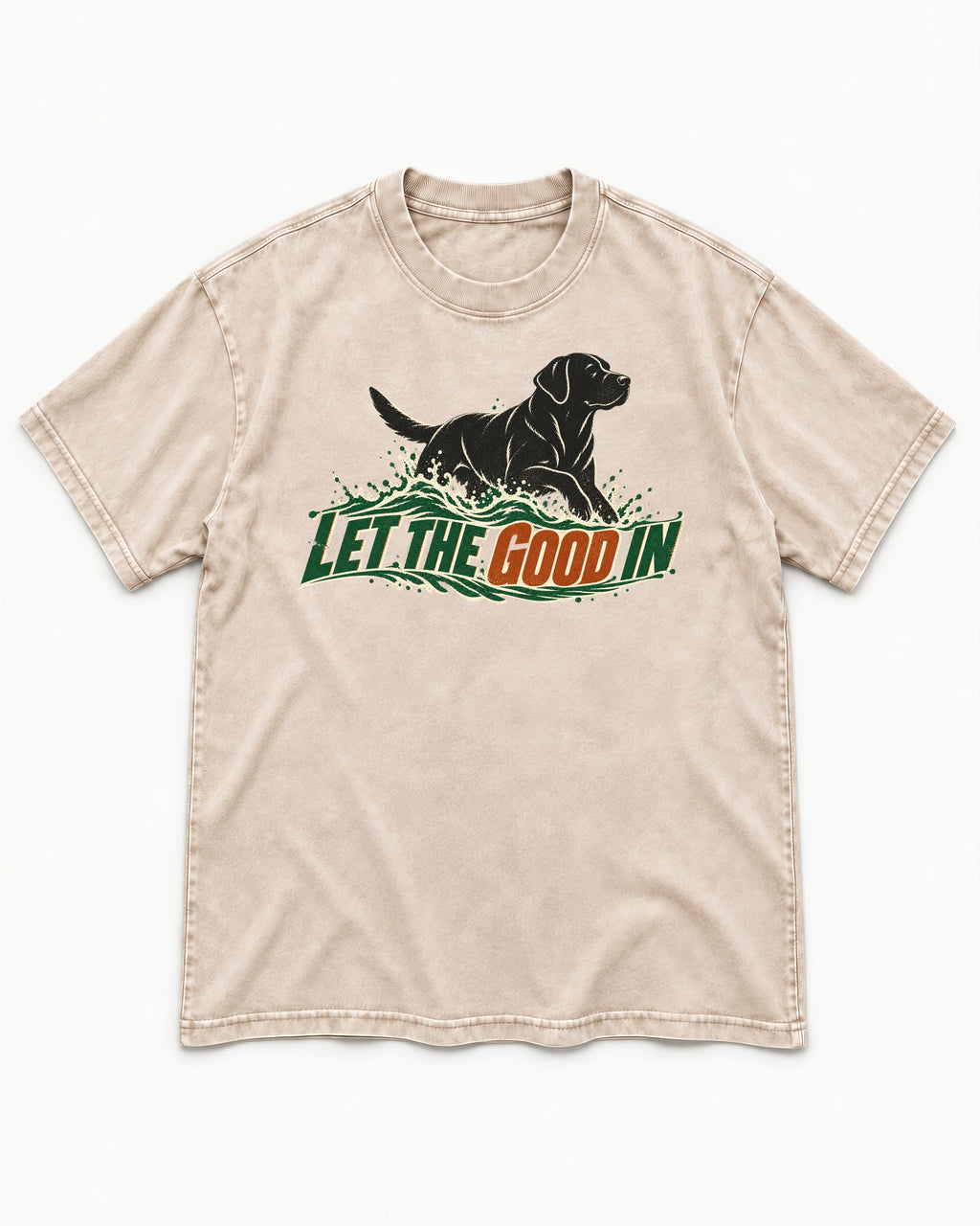 Labrador Retriever Let the Good In Washed Tee in Apricot, flat lay product photo