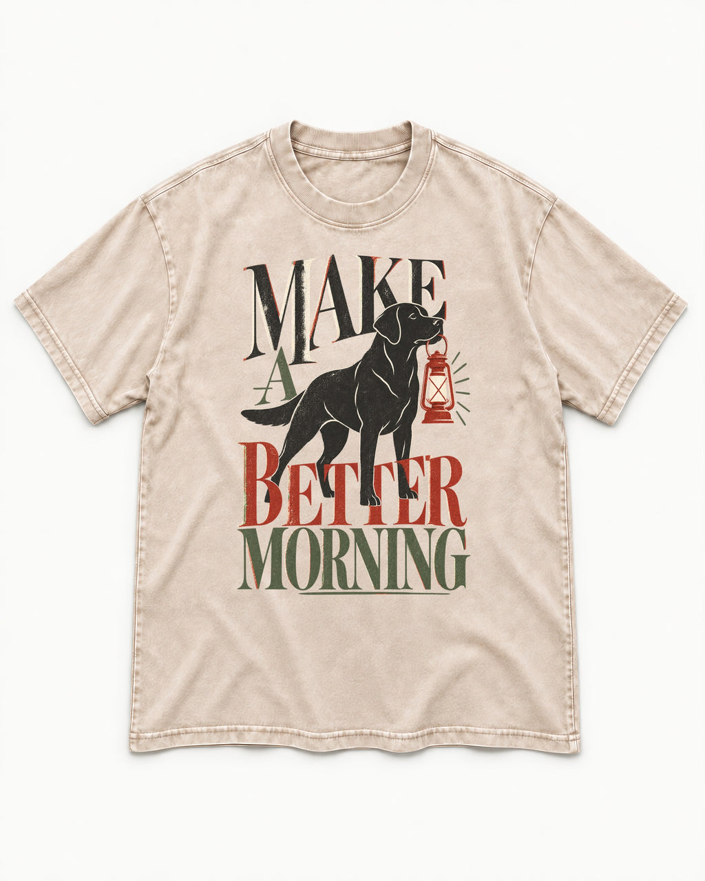 Make a Better Morning Labrador Retriever Washed Tee in Apricot, flat lay product photo