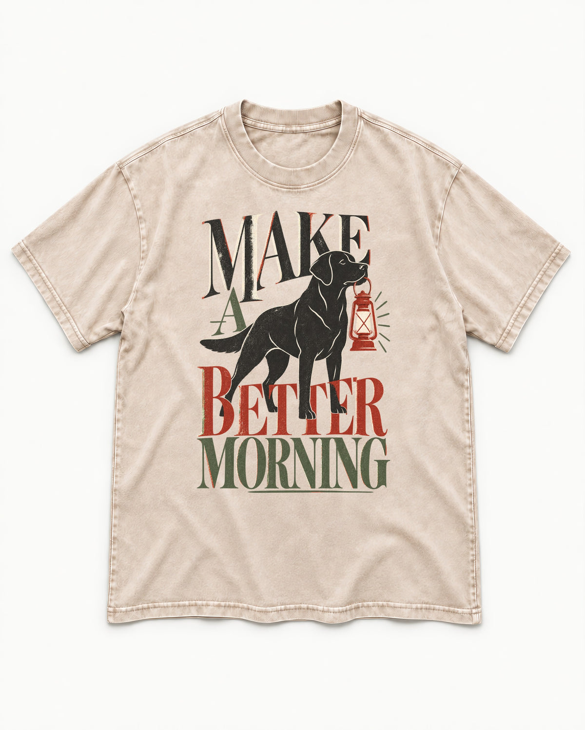 Make a Better Morning Labrador Retriever Washed Tee in Apricot, flat lay product photo