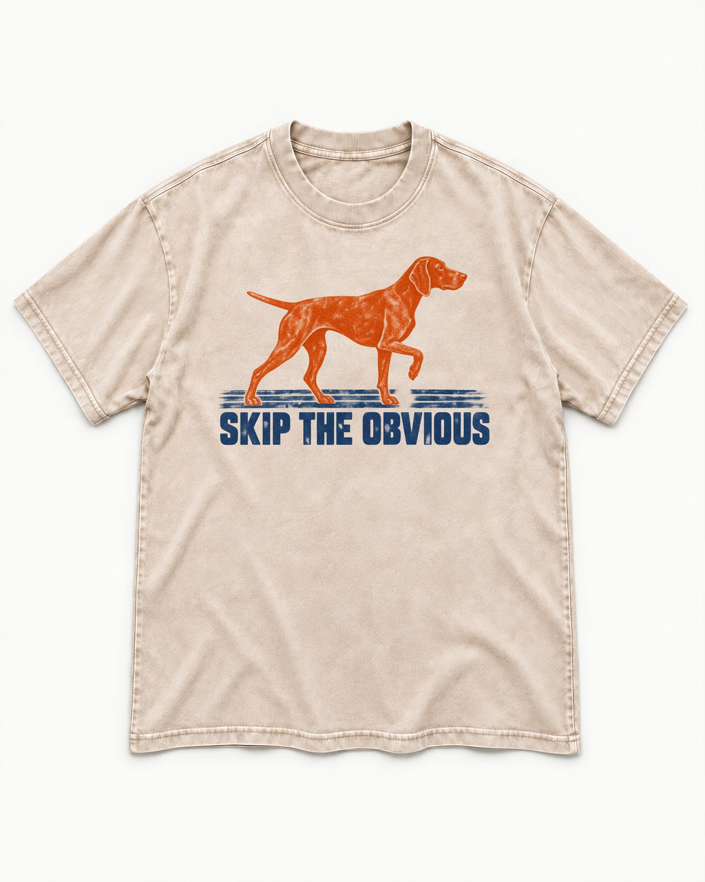 Skip the Obvious German Shorthaired Pointer Washed Tee in Apricot, flat lay product photo