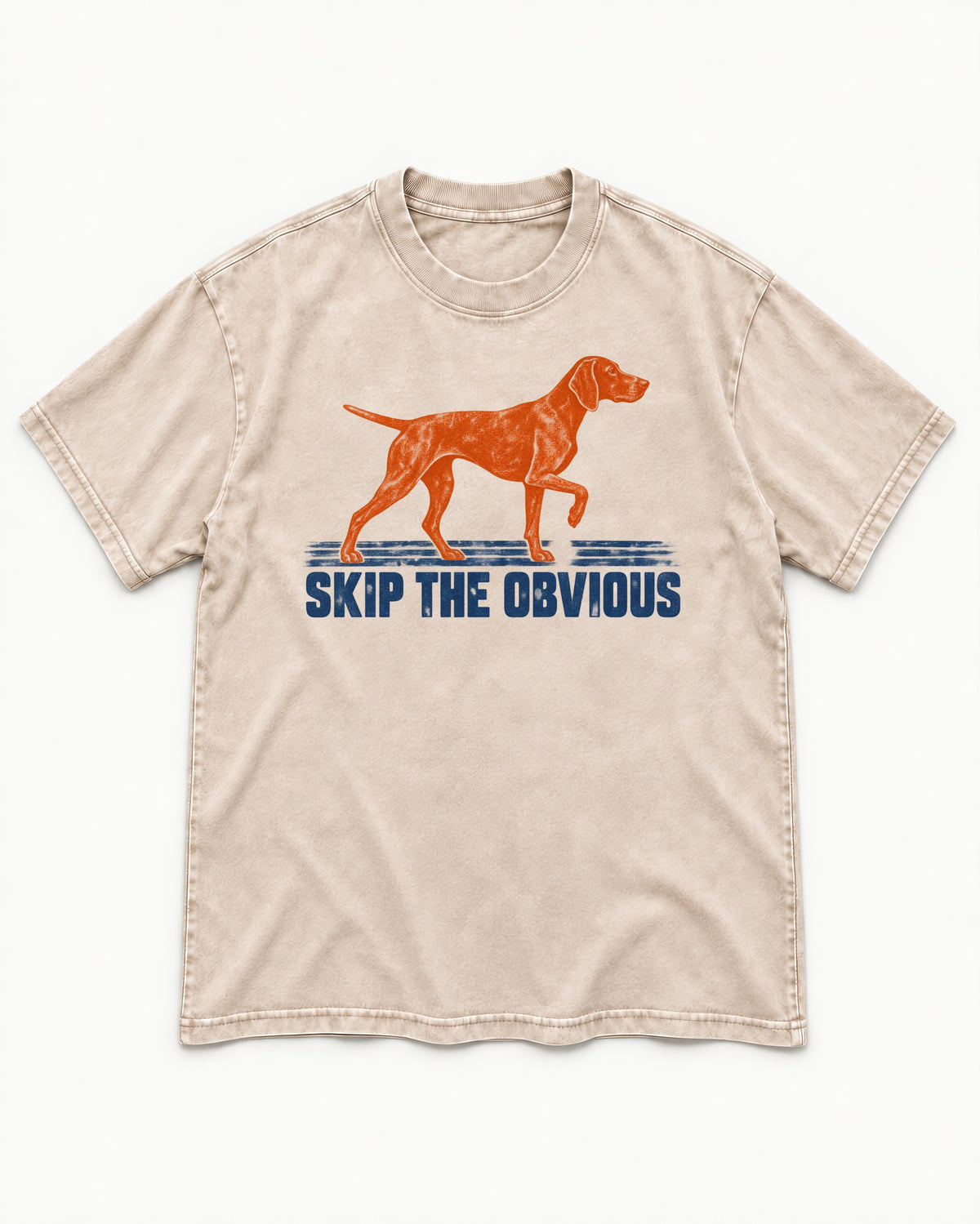 Skip the Obvious German Shorthaired Pointer Washed Tee in Apricot, flat lay product photo