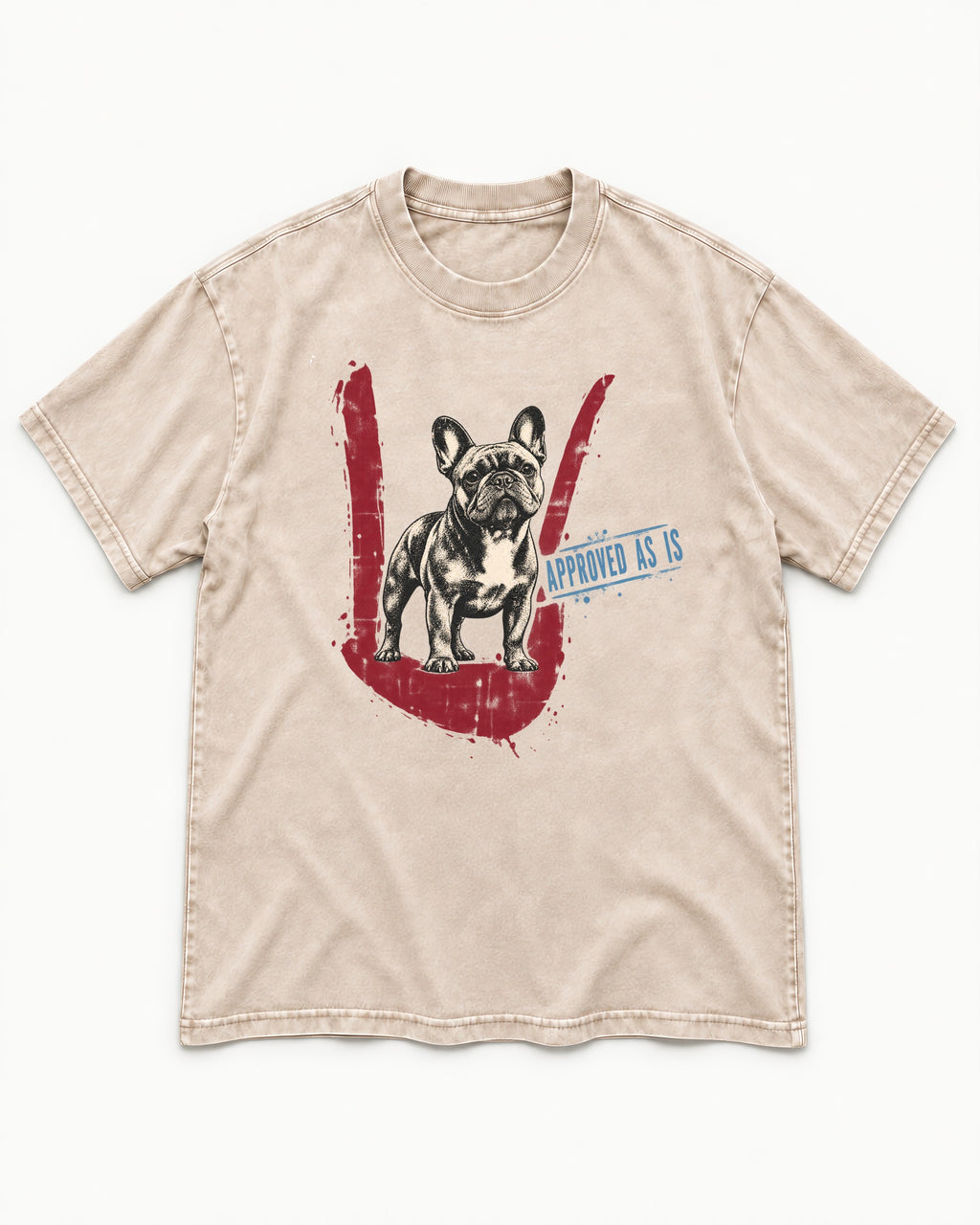 Frenchie Approved As Is Check Mark Graphic Washed Tee in Apricot, flat lay product photo