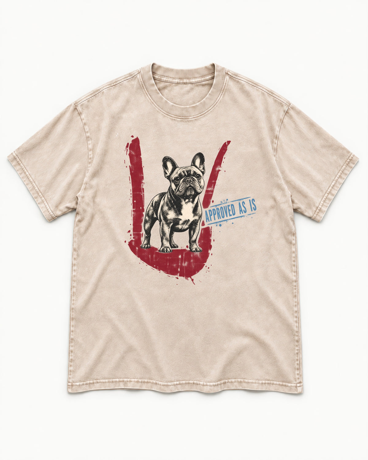 Frenchie Approved As Is Check Mark Graphic Washed Tee in Apricot, flat lay product photo