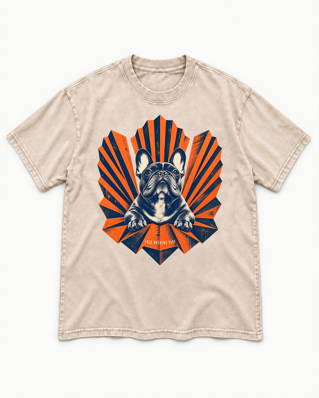 Frenchie Fold Nothing Flat Geometric Fan Graphic Washed Tee in Apricot, flat lay product photo