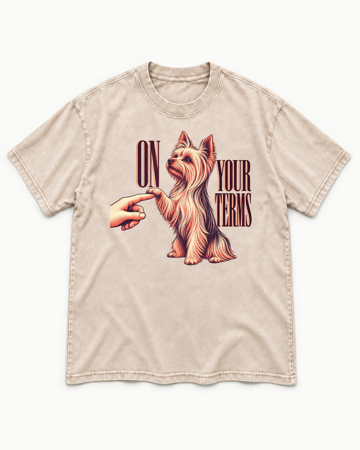 Yorkshire Terrier On Your Terms Washed Tee in Apricot, flat lay product photo