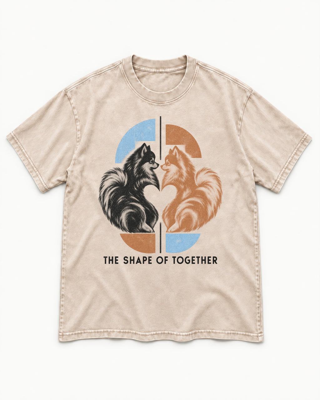 Pomeranian The Shape of Together Washed Tee in Apricot, flat lay product photo