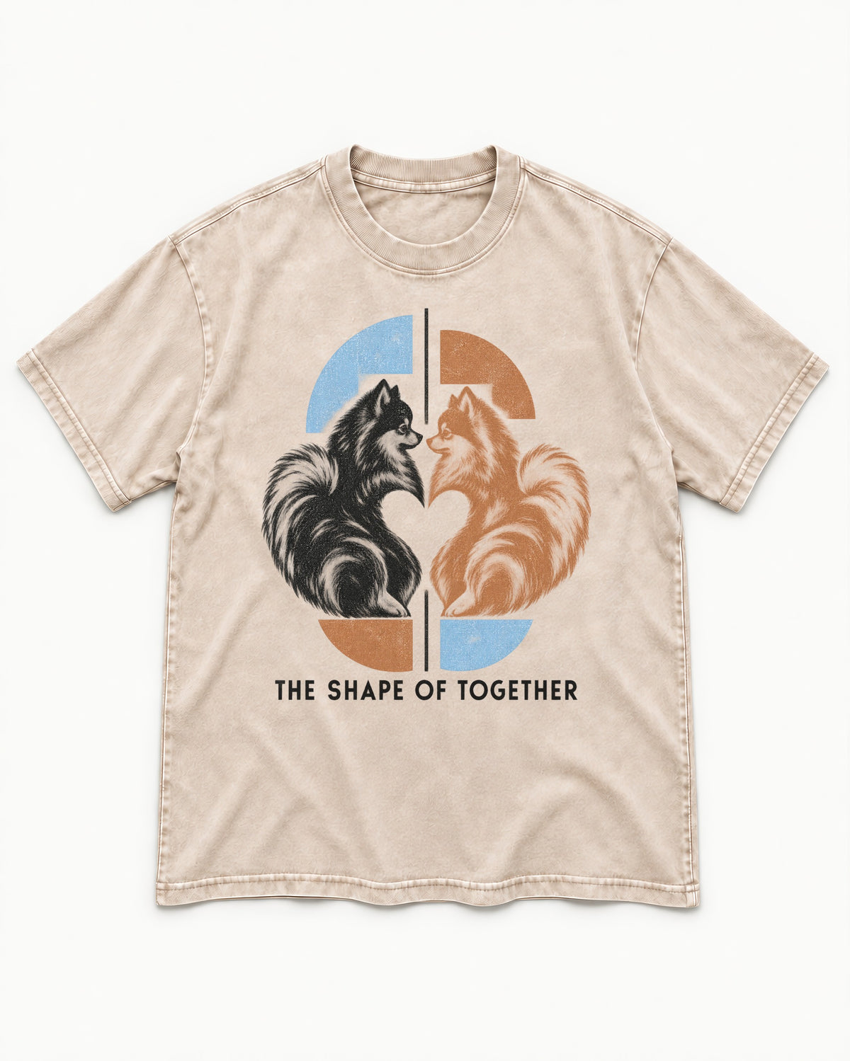 Pomeranian The Shape of Together Washed Tee in Apricot, flat lay product photo