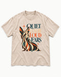 Quiet Luxury Loud Ears Yorkshire Terrier Washed Tee in Apricot, flat lay product photo