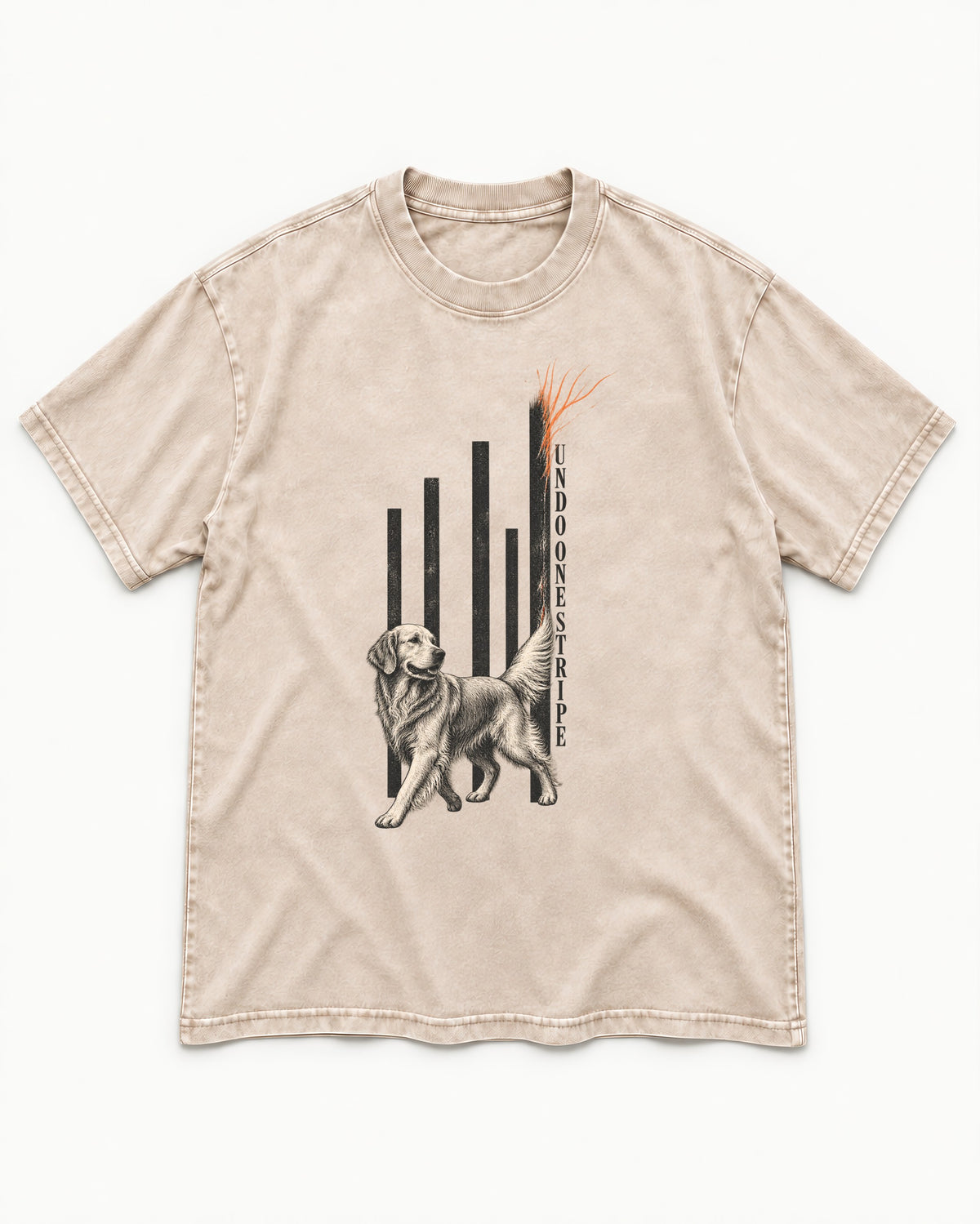 Undo One Stripe Golden Retriever Washed Tee in Apricot, flat lay product photo
