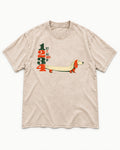 Dachshund Adds Up Washed Tee in Apricot, flat lay product photo