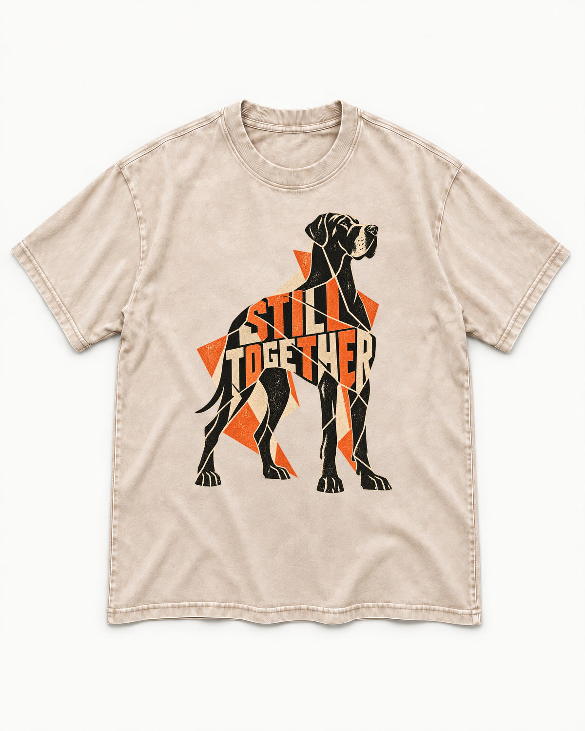 Great Dane Still Together Geometric Mosaic Graphic Washed Tee in Apricot, flat lay product photo