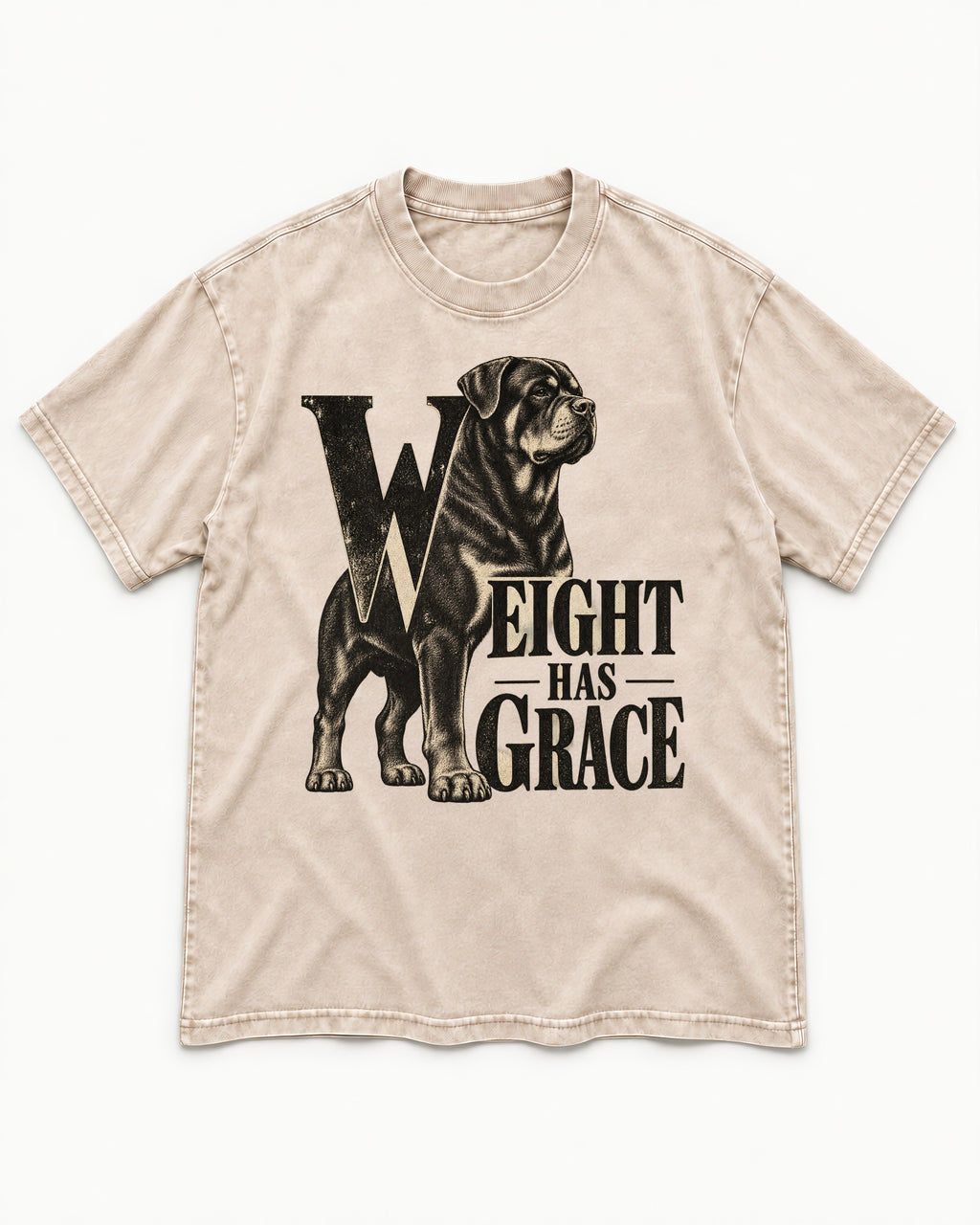 Rottweiler Weight Has Grace Washed Tee in Apricot, flat lay product photo