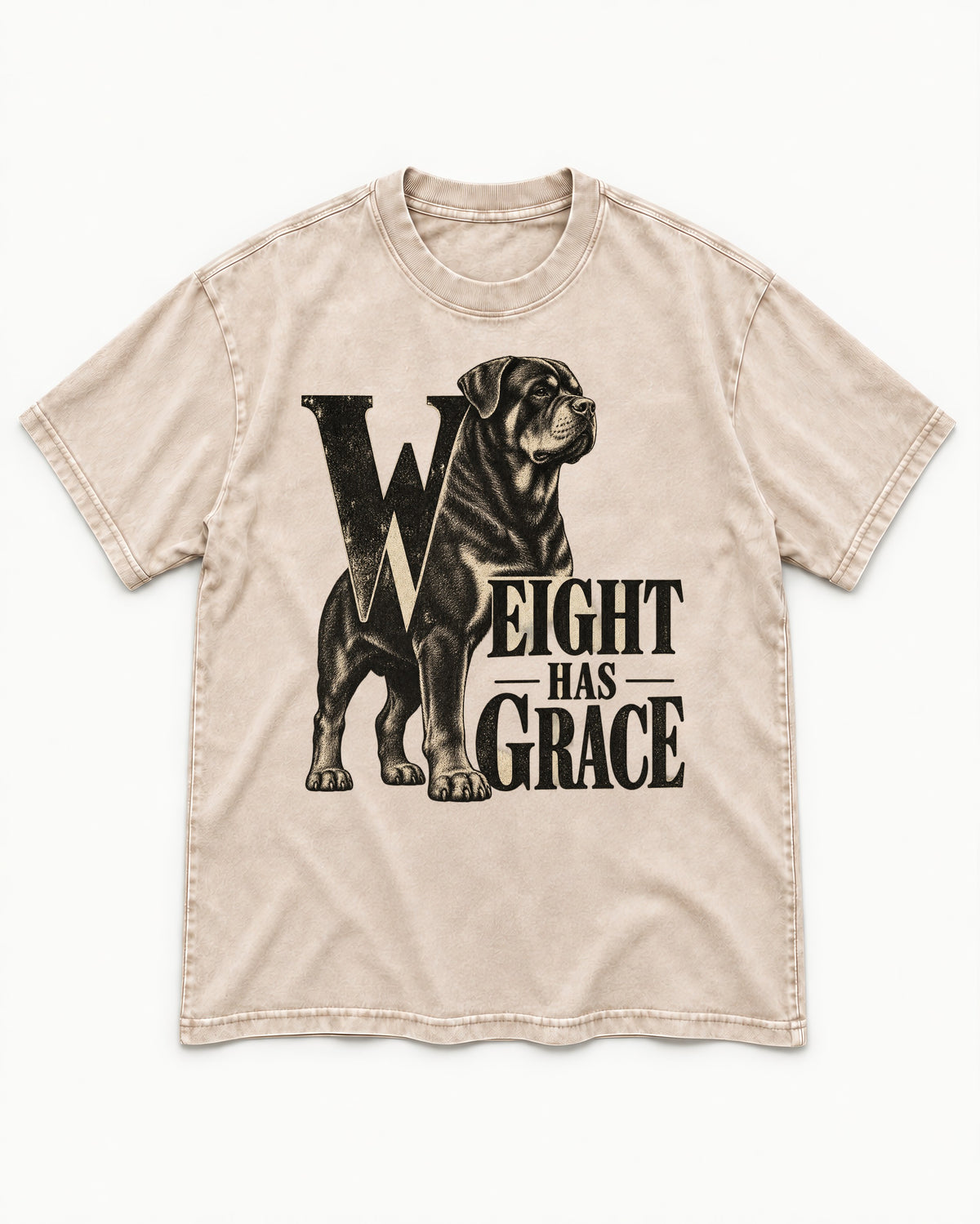 Rottweiler Weight Has Grace Washed Tee in Apricot, flat lay product photo