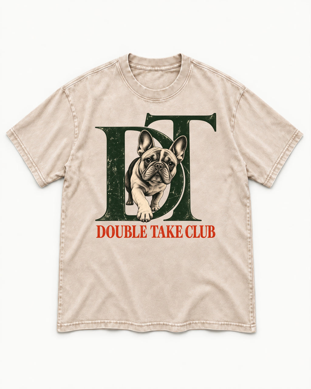 Frenchie Double Take Club Washed Tee in Apricot, flat lay product photo