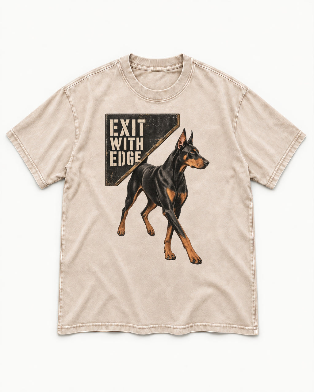 Exit with Doberman Edge Washed Tee in Apricot, flat lay product photo