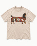 Dachshund Ever After Washed Tee in Apricot, flat lay product photo