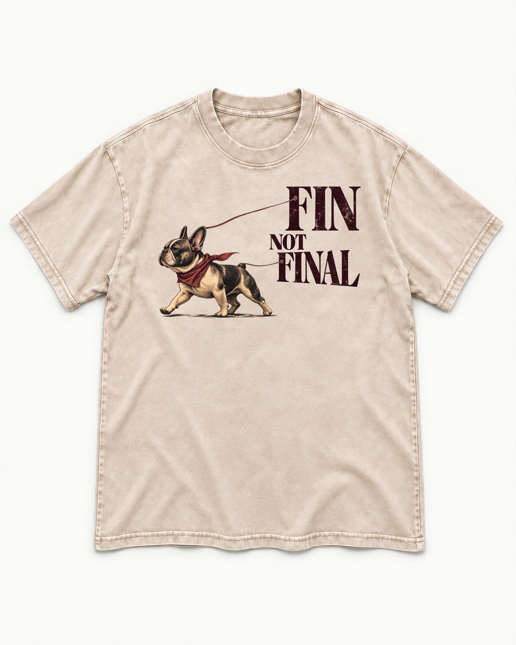 Frenchie Fin Not Final Washed Tee in Apricot, flat lay product photo