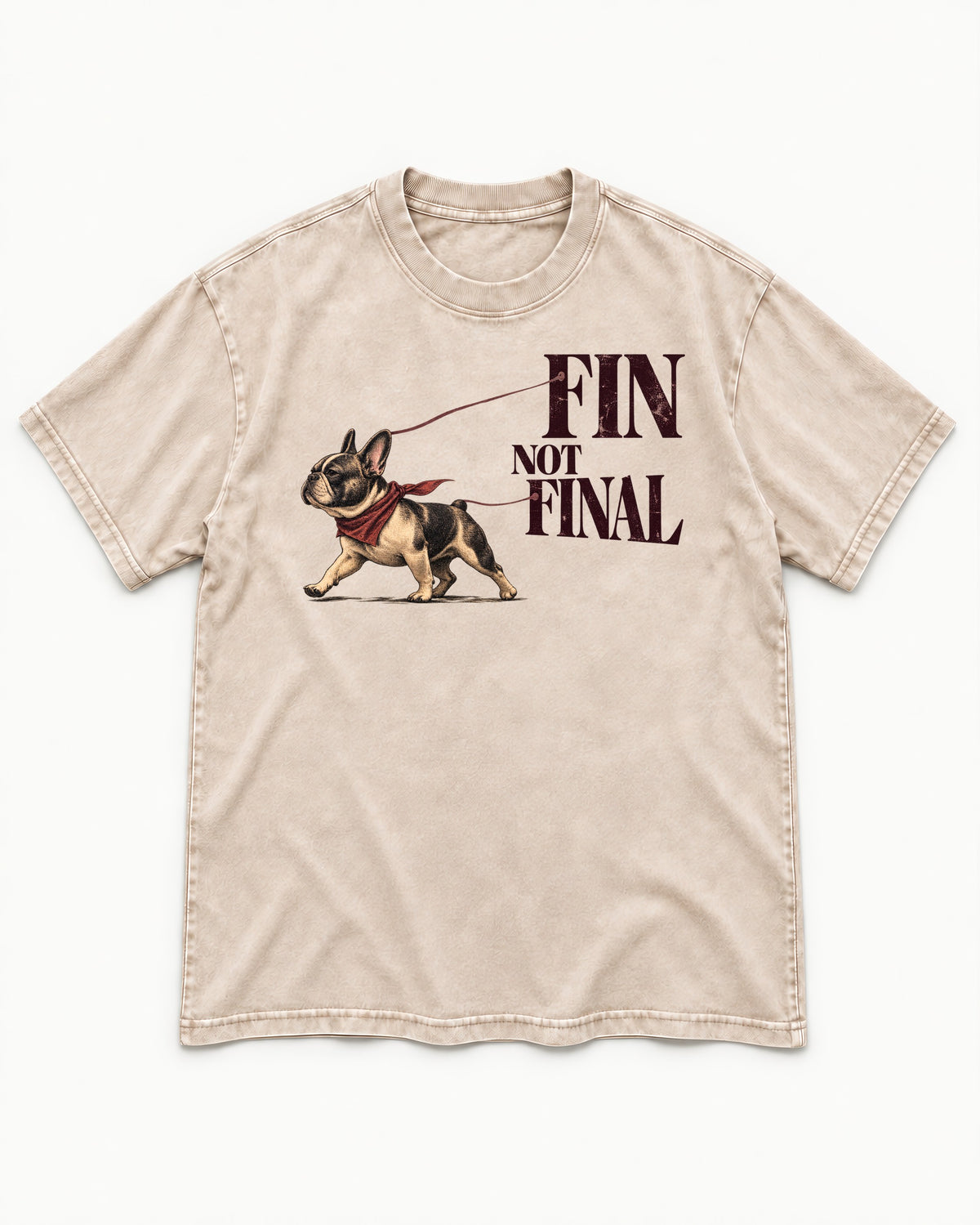 Frenchie Fin Not Final Washed Tee in Apricot, flat lay product photo