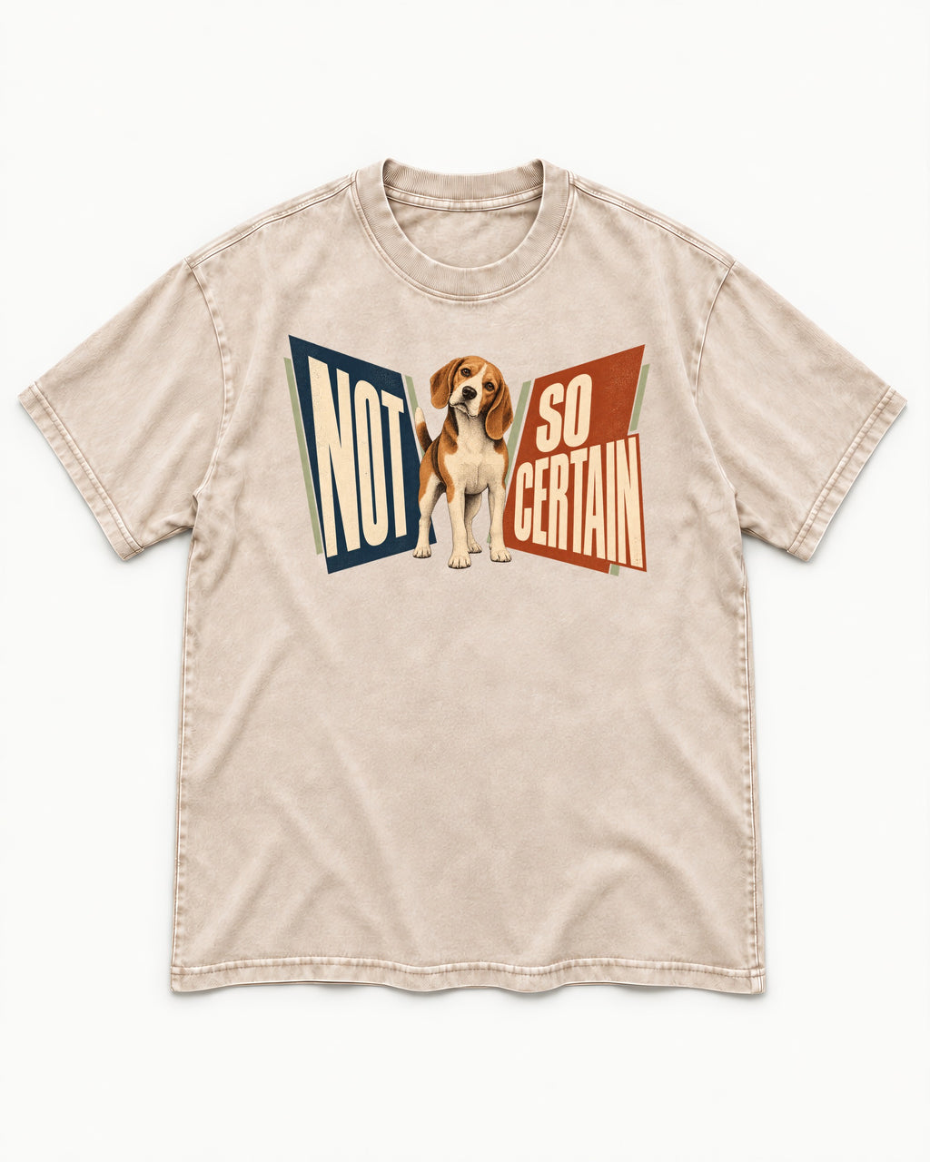 Beagle Not So Certain Retro Panel Graphic Washed Tee in Apricot, flat lay product photo