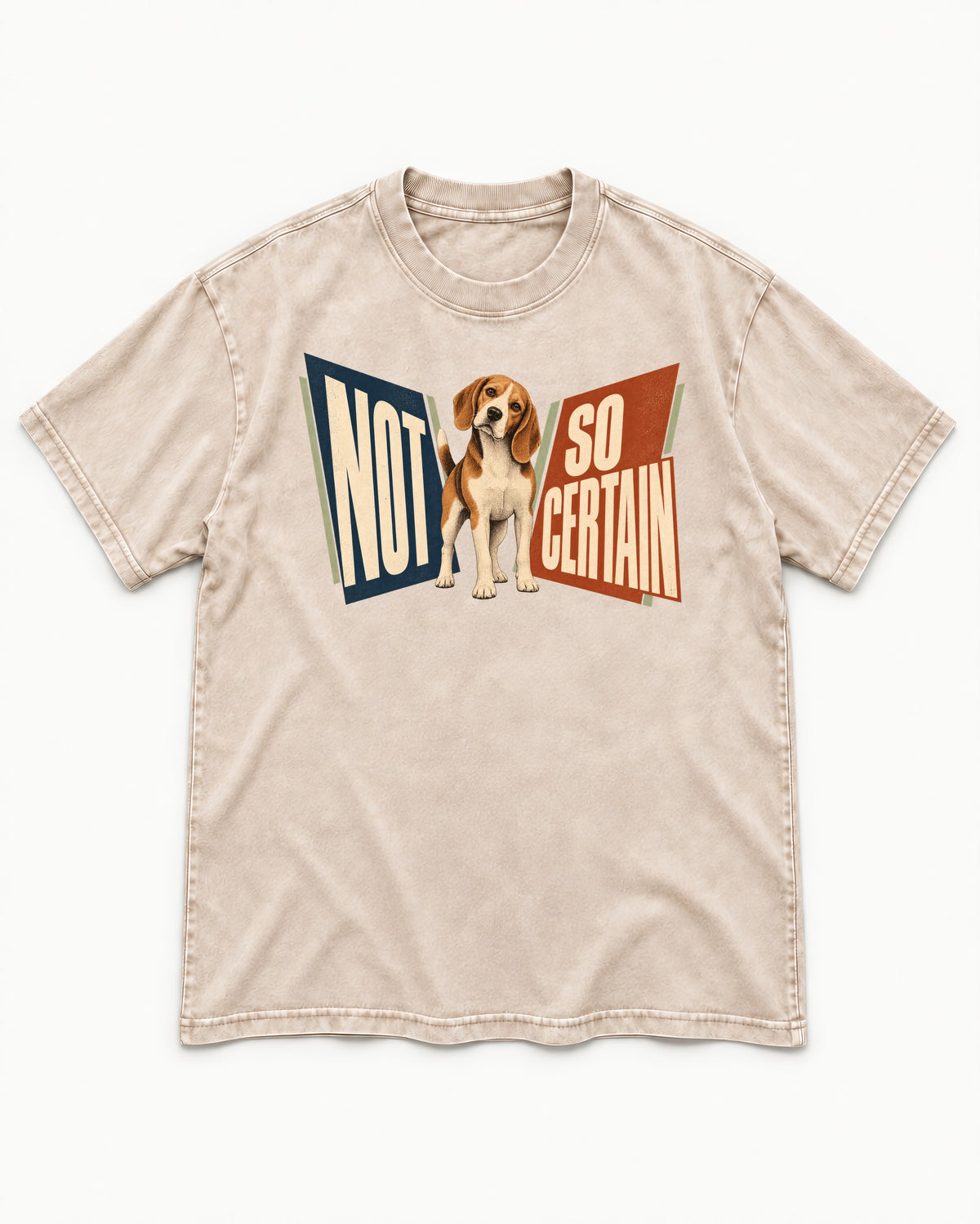 Beagle Not So Certain Retro Panel Graphic Washed Tee in Apricot, flat lay product photo