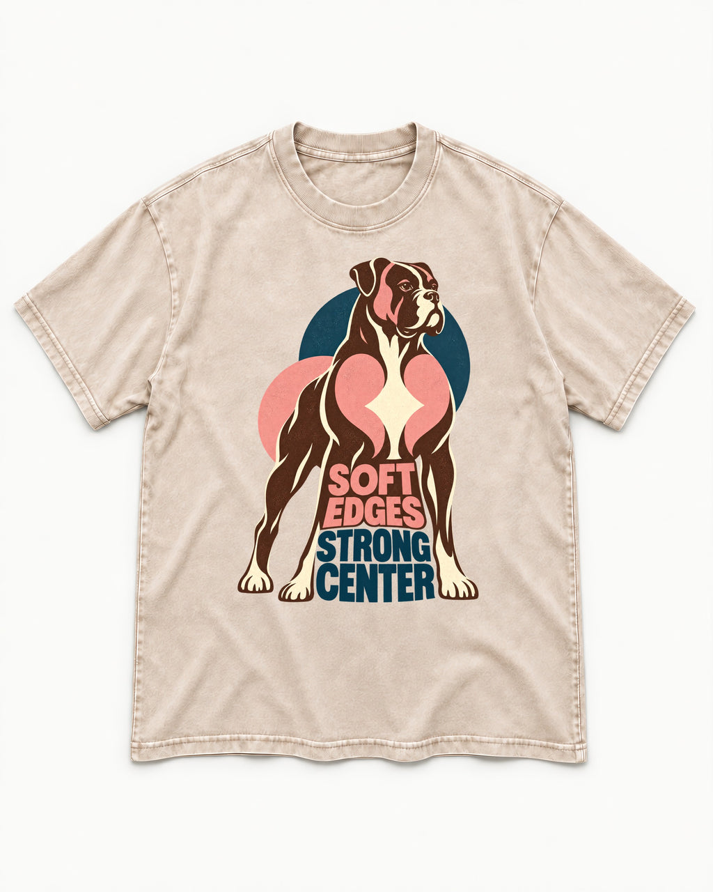 Boxer Soft Edges Strong Center Washed Tee in Apricot, flat lay product photo