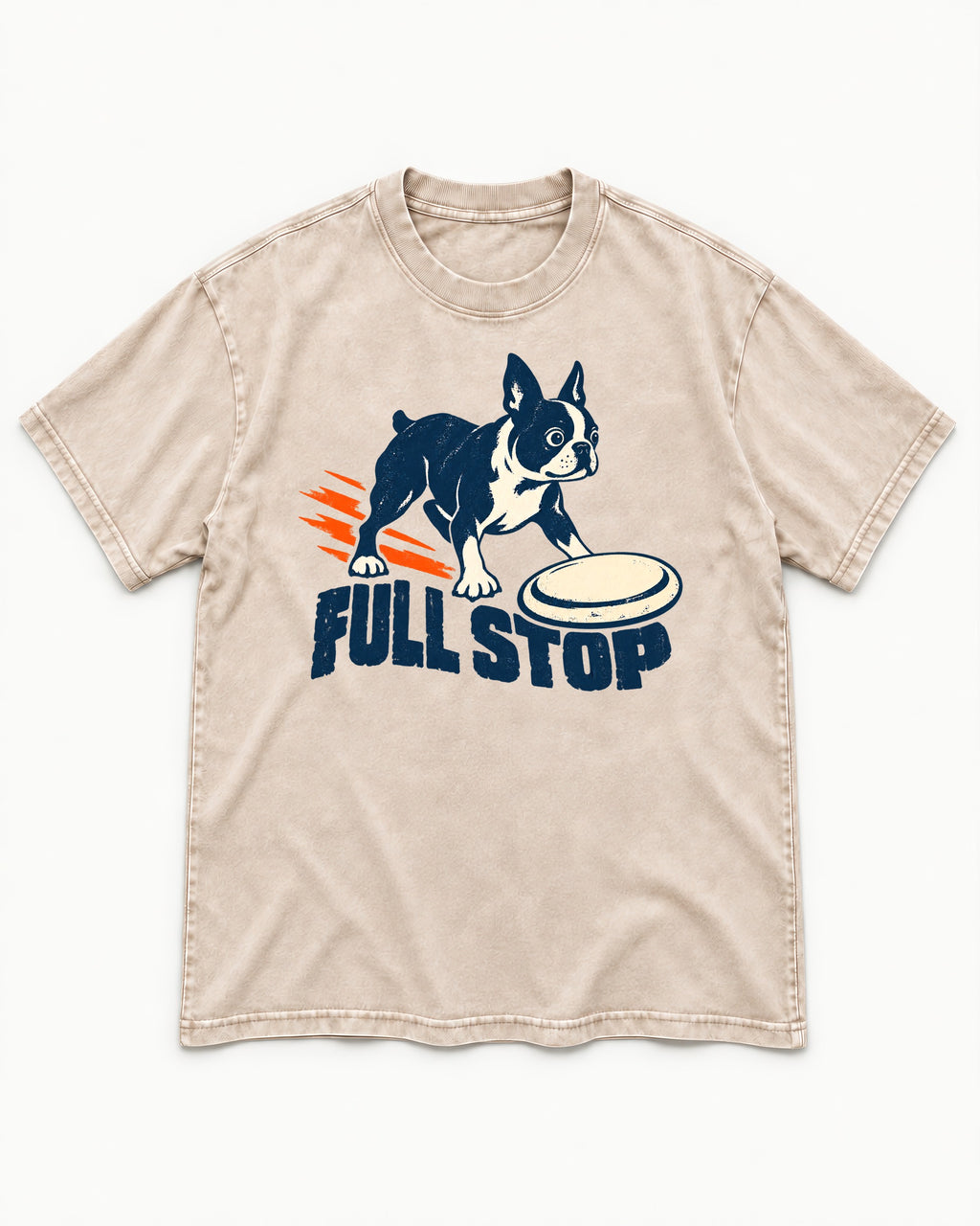 Boston Terrier Full Stop Washed Tee in Apricot, flat lay product photo