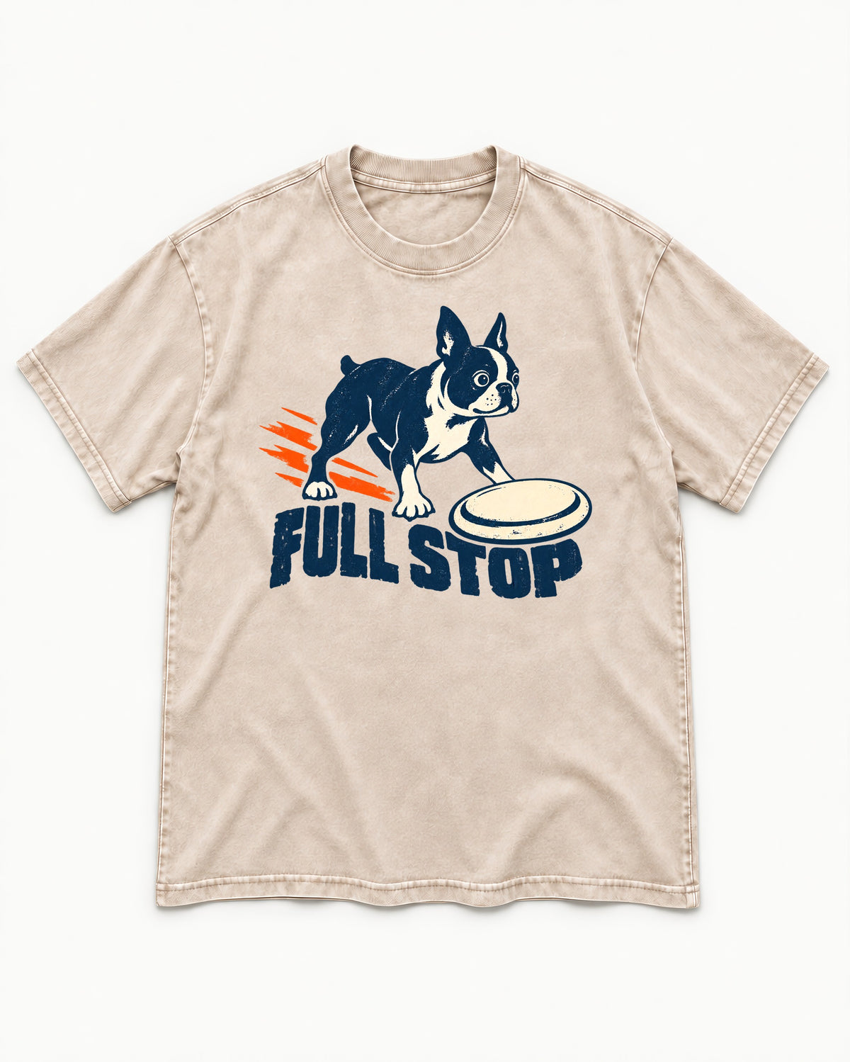 Boston Terrier Full Stop Washed Tee in Apricot, flat lay product photo