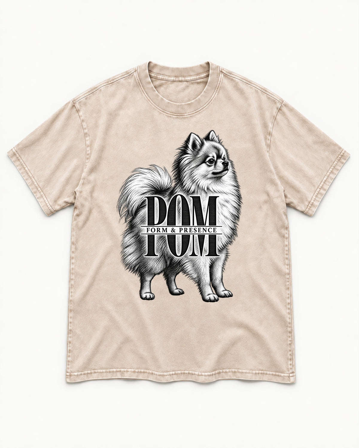 Pomeranian Form and Presence Monogram Graphic Washed Tee in Apricot, flat lay product photo