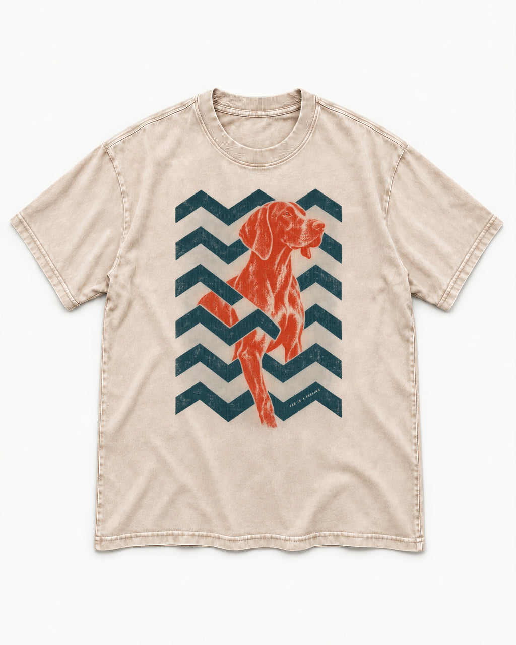 German Shorthaired Pointer Far Is a Feeling Chevron Graphic Washed Tee in Apricot, flat lay product photo