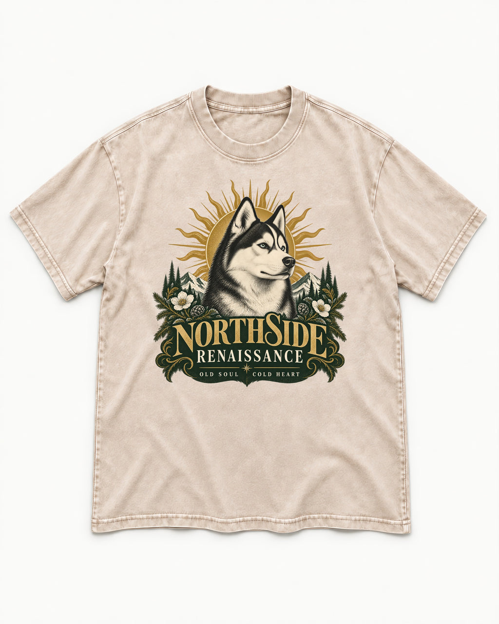 Northside Renaissance Husky Washed Tee in Apricot, flat lay product photo