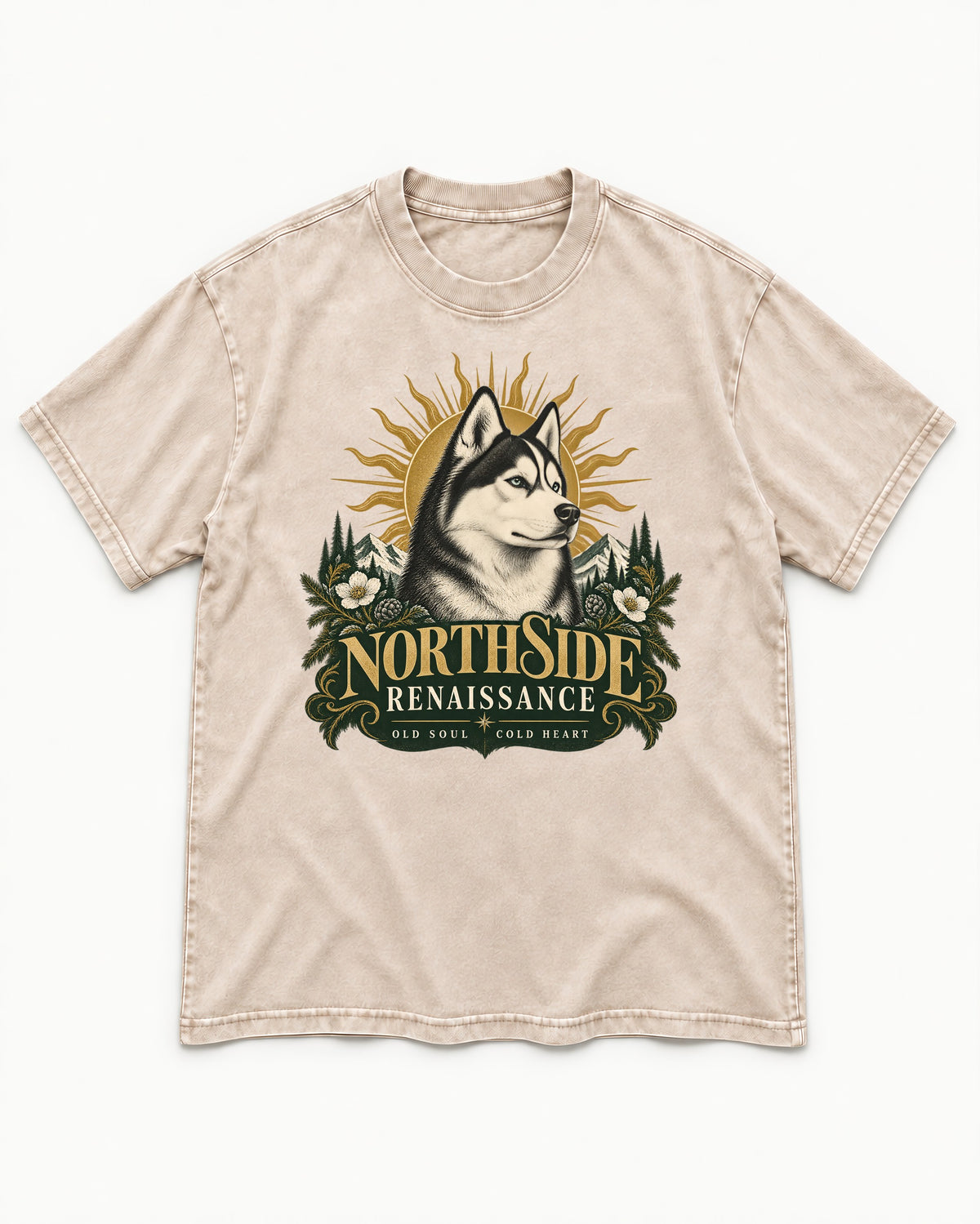 Northside Renaissance Husky Washed Tee in Apricot, flat lay product photo
