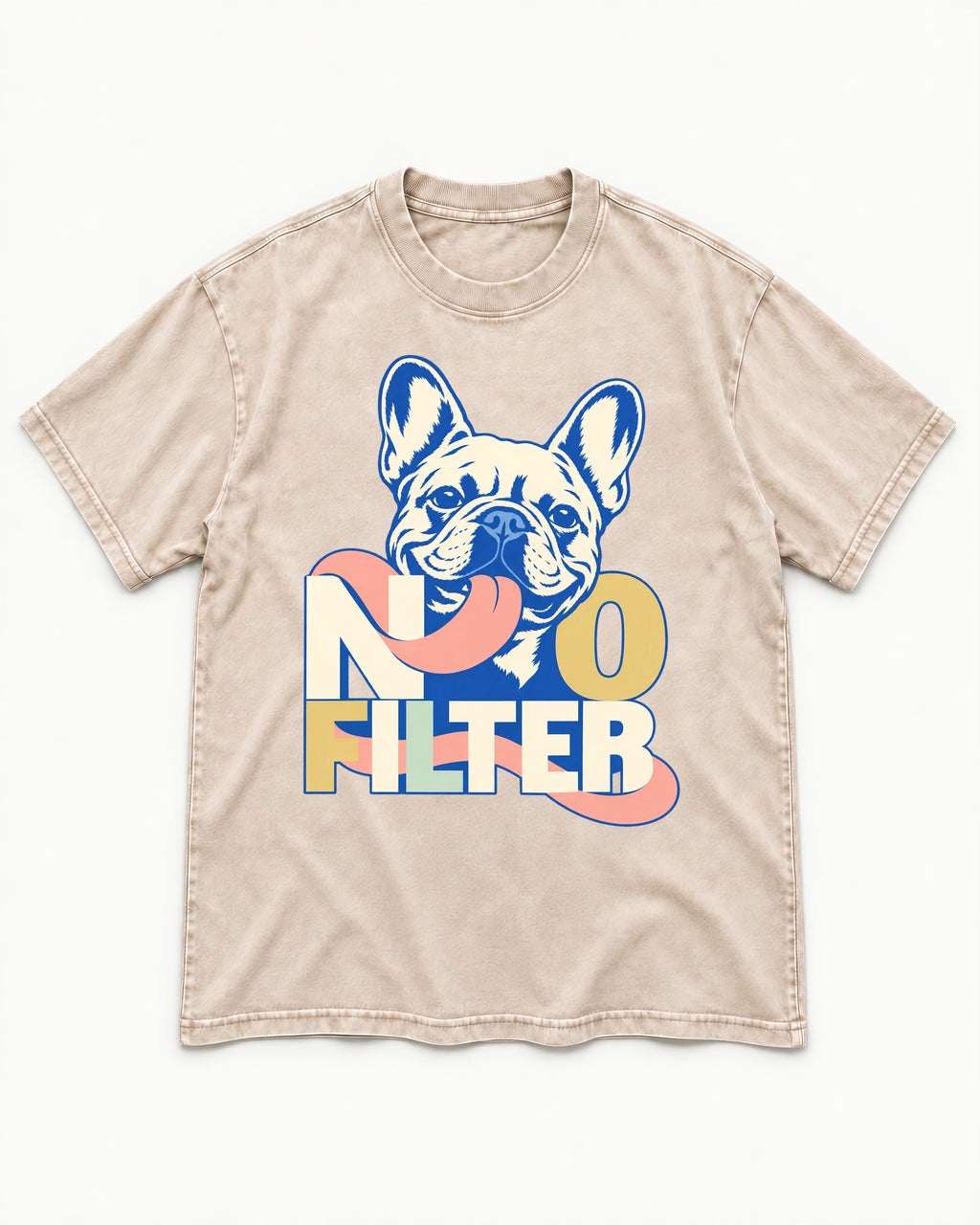 No Filter Frenchie Washed Tee in Apricot, flat lay product photo