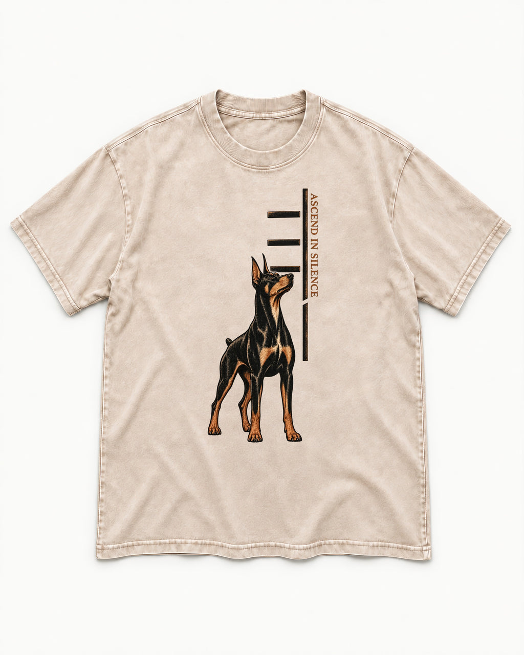 Doberman Ascend in Silence Washed Tee in Apricot, flat lay product photo