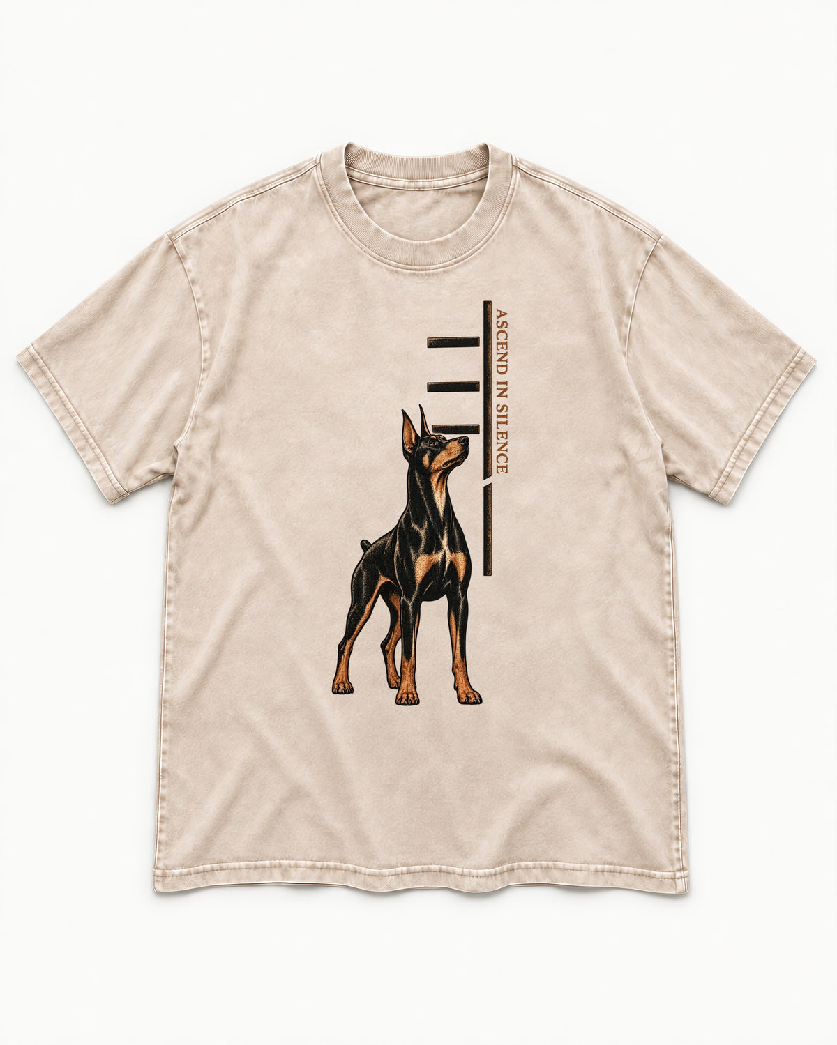 Doberman Ascend in Silence Washed Tee in Apricot, flat lay product photo