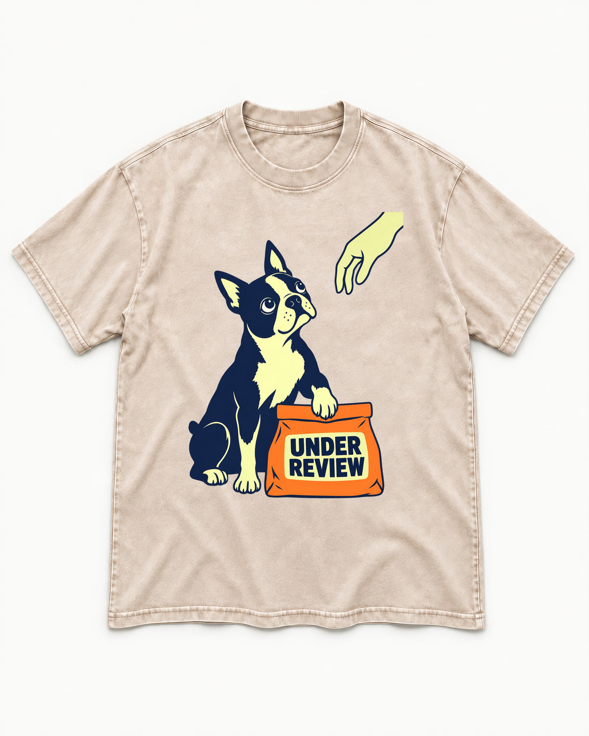 Boston Terrier Under Review Washed Tee in Apricot, flat lay product photo