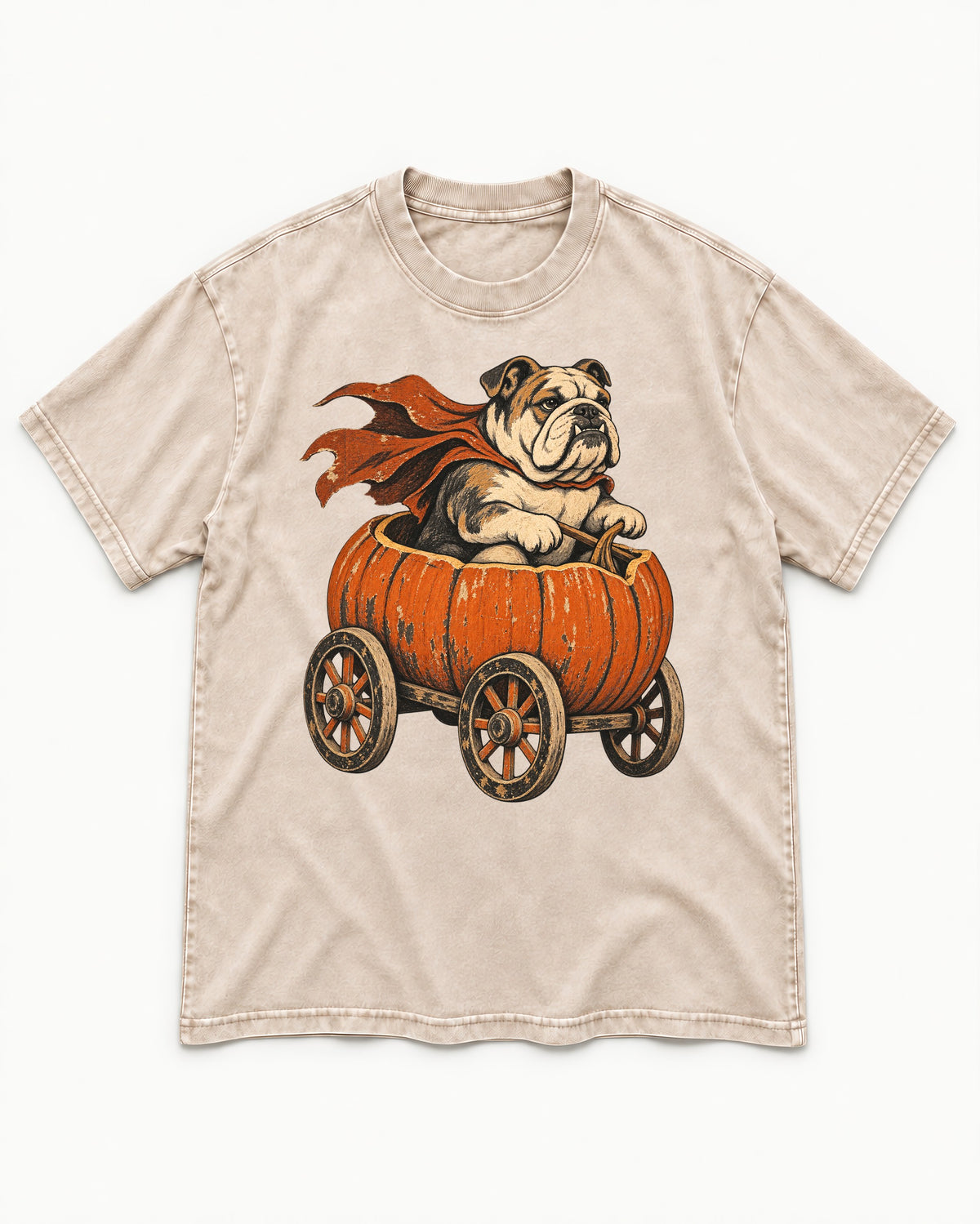 English Bulldog Midnight Magic Washed Tee in Apricot, flat lay product photo