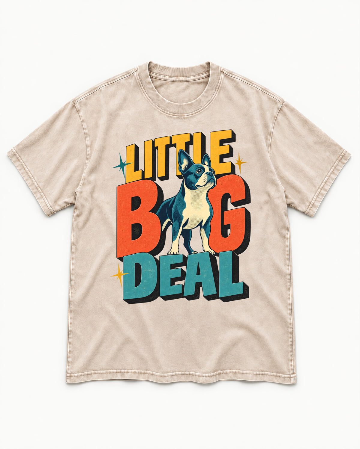Boston Terrier Little Big Deal Washed Tee in Apricot, flat lay product photo