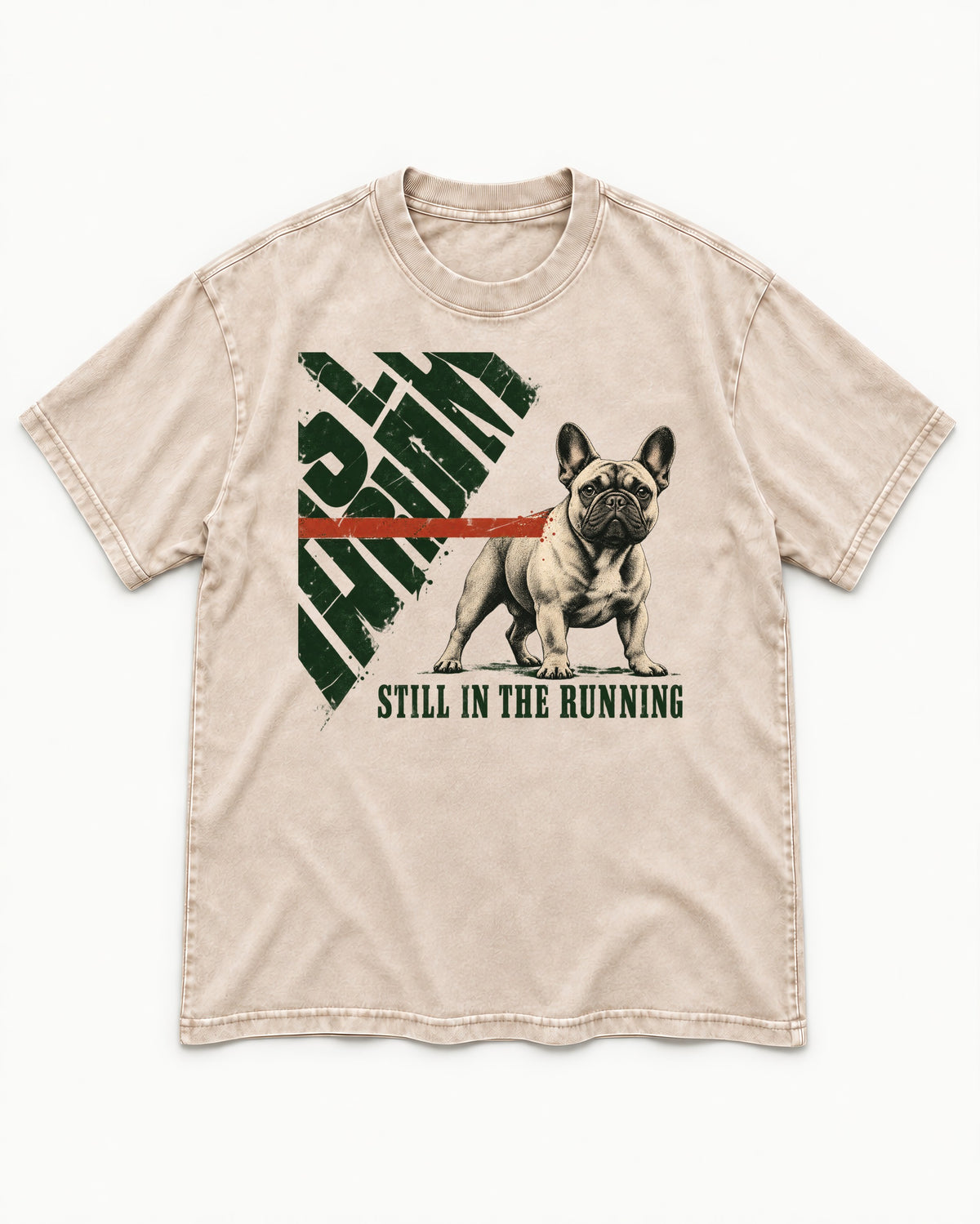 Frenchie Still in the Running Washed Tee in Apricot, flat lay product photo