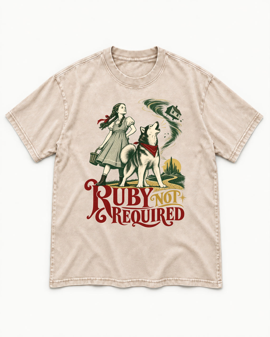 Ruby Not Required for Husky Washed Tee in Apricot, flat lay product photo