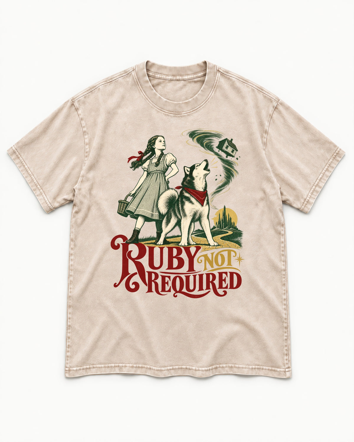 Ruby Not Required for Husky Washed Tee in Apricot, flat lay product photo