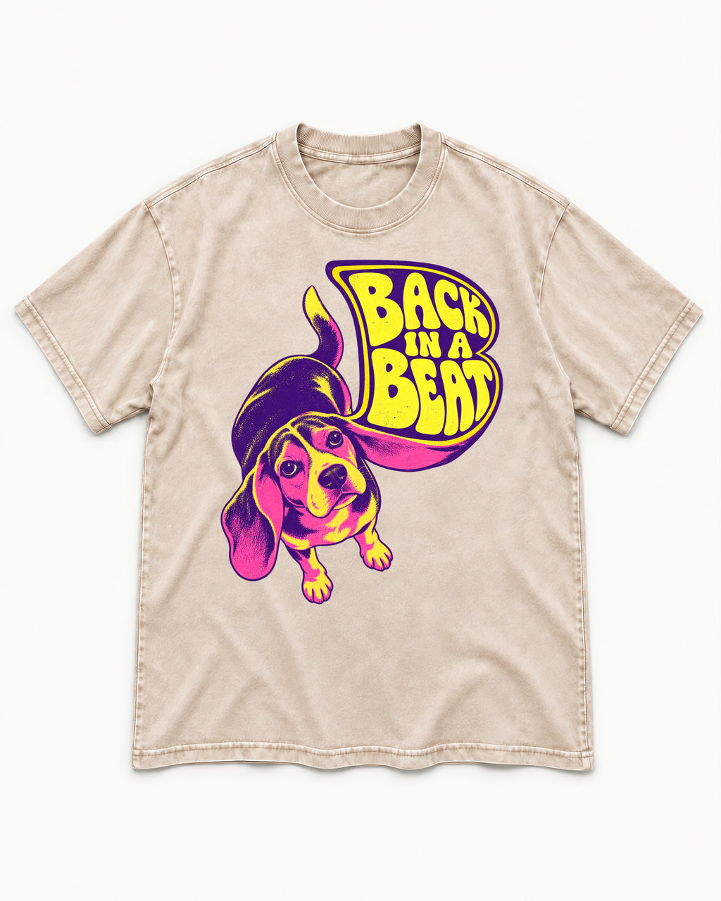 Groovy Beagle Back In A Beat Washed Tee in Apricot, flat lay product photo