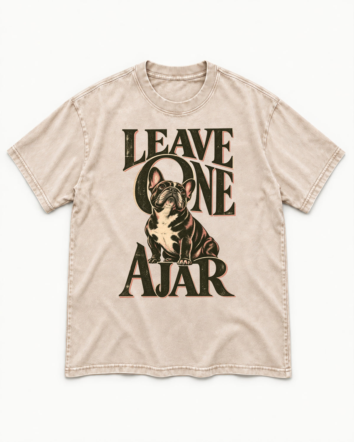 Leave One Ajar for Frenchie Washed Tee in Apricot, flat lay product photo