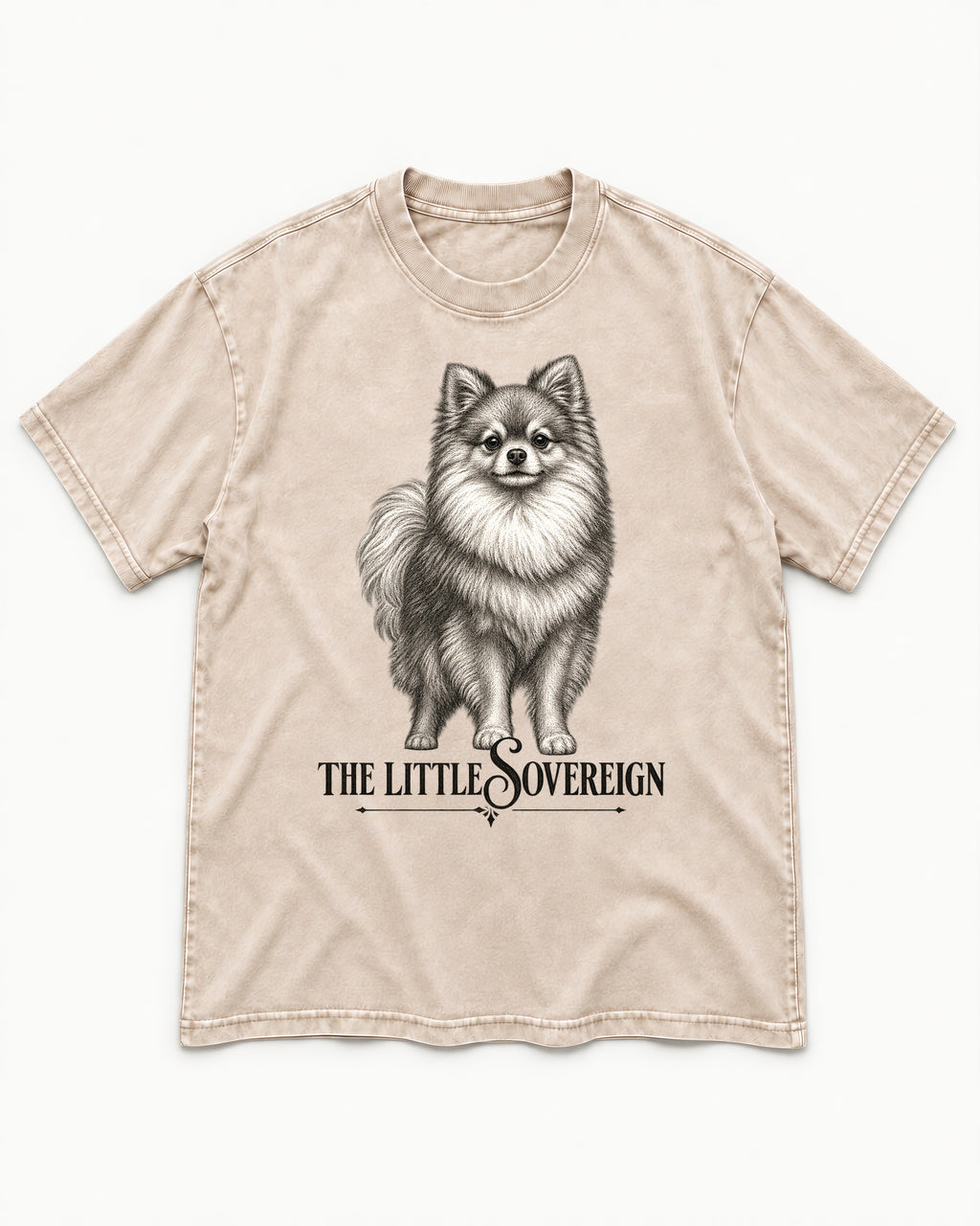 The Little Sovereign Pomeranian Washed Tee in Apricot, flat lay product photo