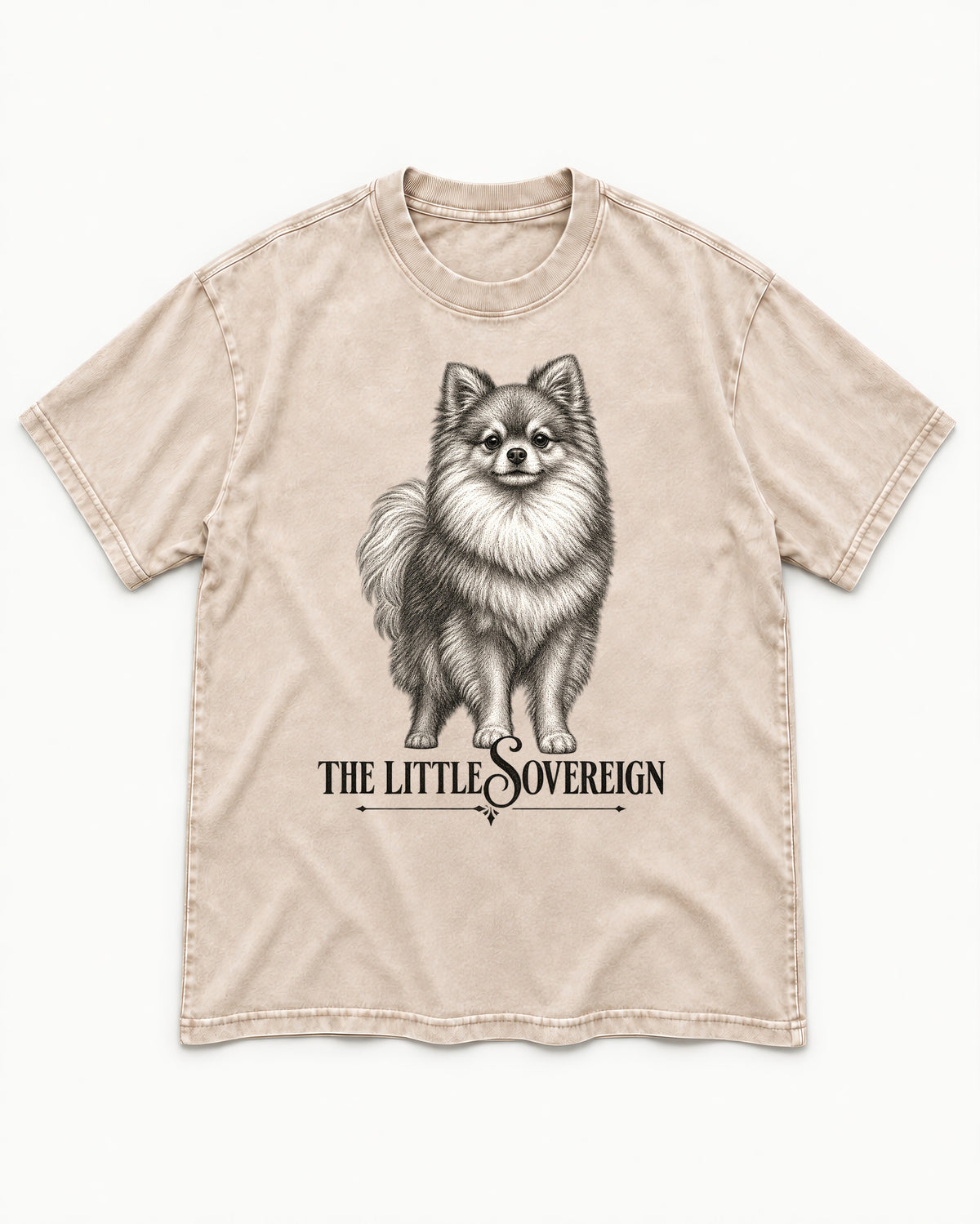 The Little Sovereign Pomeranian Washed Tee in Apricot, flat lay product photo