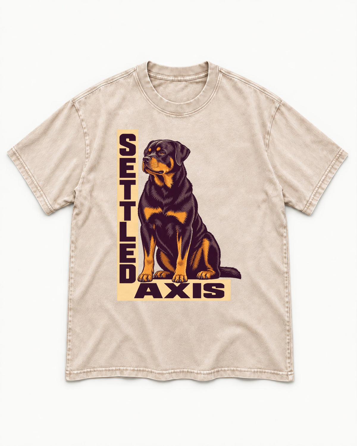 Settled Axis Rottweiler Washed Tee in Apricot, flat lay product photo